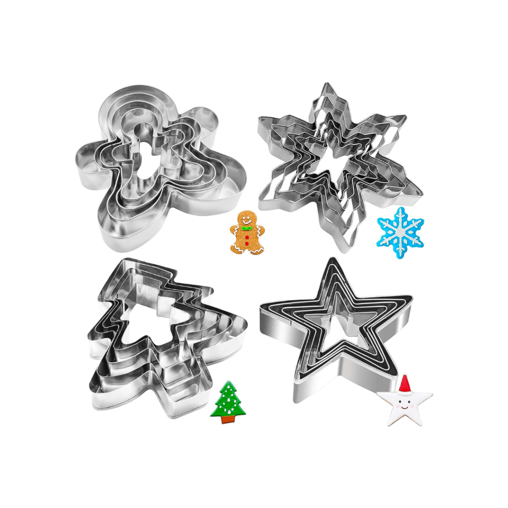 Bild von 4 verschiedenen Weihnachtsausstechern in jeweils 5 Größen